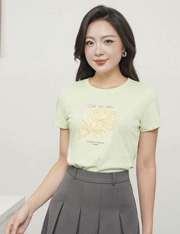 Áo thun nữ cổ tròn hình in lưới giữa ngực