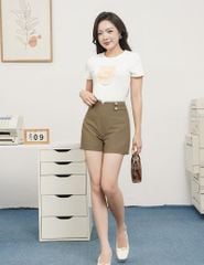 Quần short âu nữ cạp liền trang trí cúc hai bên