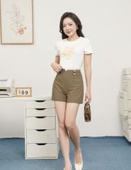 Áo thun nữ cổ tròn hình in lưới giữa ngực