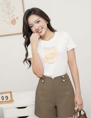 Áo thun nữ cổ tròn hình in lưới giữa ngực