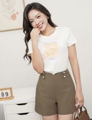 Quần short âu nữ cạp liền trang trí cúc hai bên