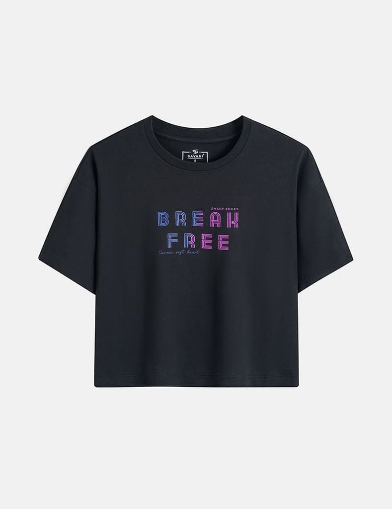 Áo t-shirt ngắn tay cổ tròn nữ croptop hình in trước ngực