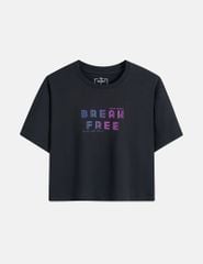 Áo t-shirt ngắn tay cổ tròn nữ croptop hình in trước ngực