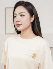 Áo T-shirt nữ croptop cổ bo rib hình in trước ngực