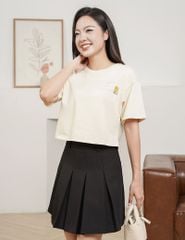 Áo T-shirt nữ croptop cổ bo rib hình in trước ngực