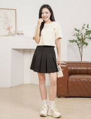 Áo T-shirt nữ croptop cổ bo rib hình in trước ngực