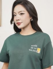 Áo T-shirt nữ croptop cổ bo rib hình in trước ngực