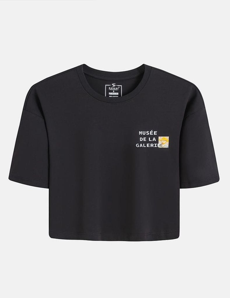 Áo T-shirt nữ croptop cổ bo rib hình in trước ngực
