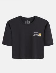 Áo T-shirt nữ croptop cổ bo rib hình in trước ngực