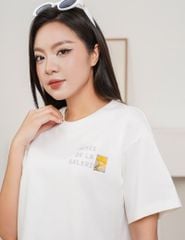 Áo T-shirt nữ croptop cổ bo rib hình in trước ngực