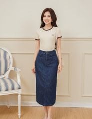 Chân váy jean nữ dáng dài thiết kế xẻ sau