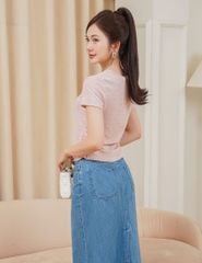 Chân váy jean nữ dáng dài thiết kế xẻ sau