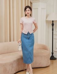 Chân váy jean nữ dáng dài thiết kế xẻ sau