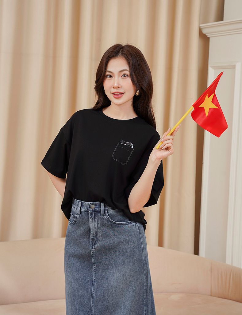 Chân váy jean dáng dài xẻ sau