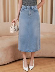Chân váy jean dáng dài xẻ sau