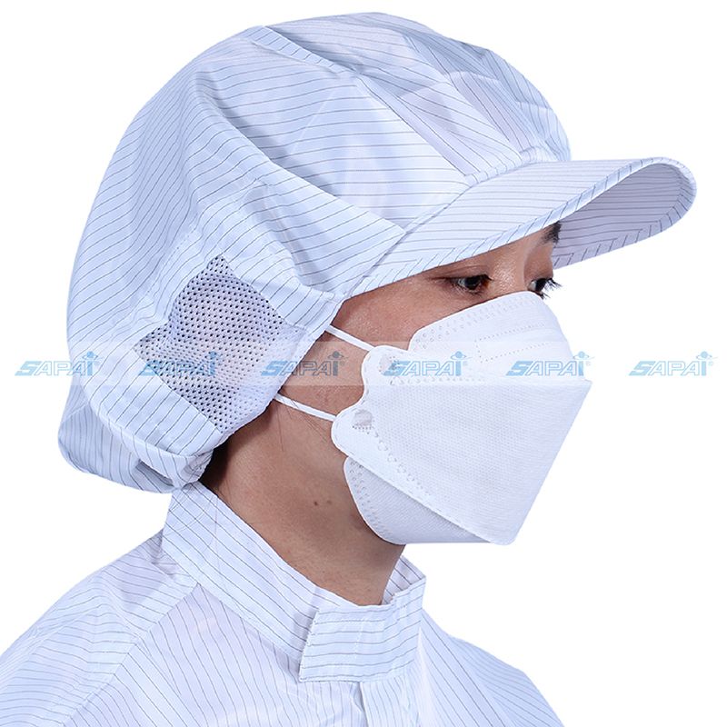Mũ ESD, kiểu tròn có lưới ở tai dành cho nữ HC01(vải sọc)