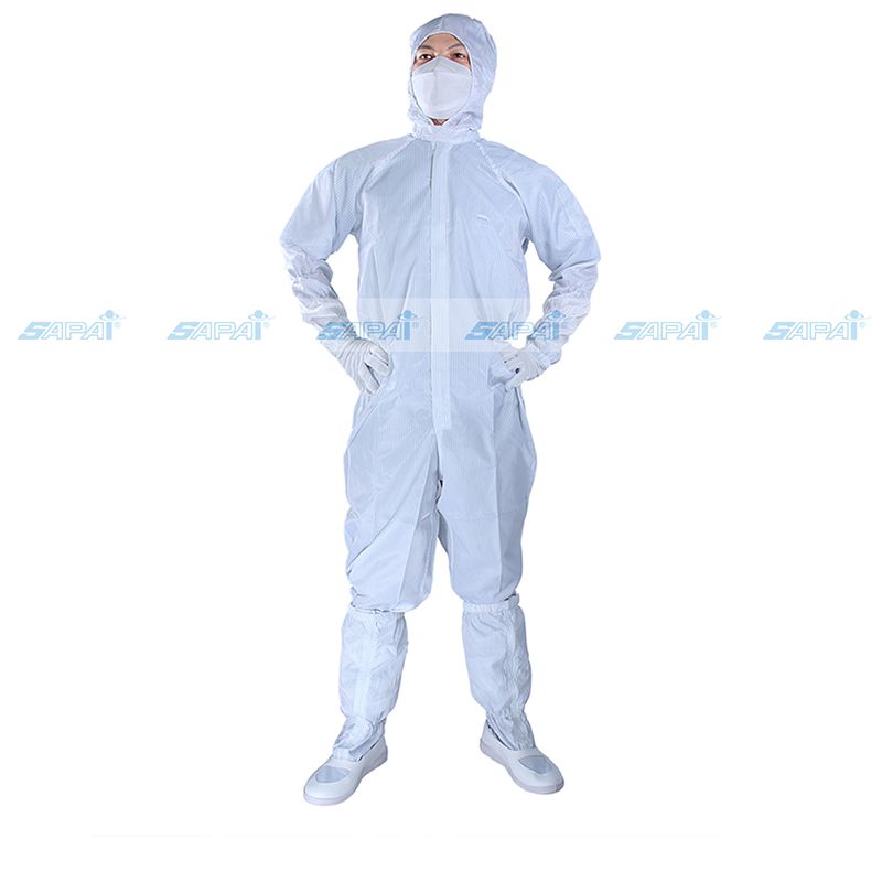 Áo liền quần chống tĩnh điện kiểu có mũ JH11(vải sọc)