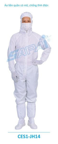 Áo liền quần chống tĩnh điện kiểu có mũ JH14 (vải sọc)