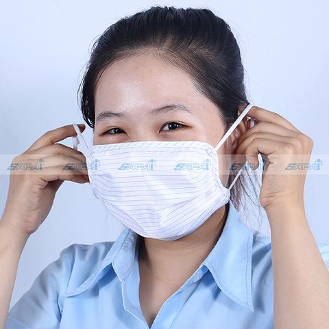 Khẩu trang ESD, đeo tai có nút điều chỉnh MA05-03 (vải sọc)
