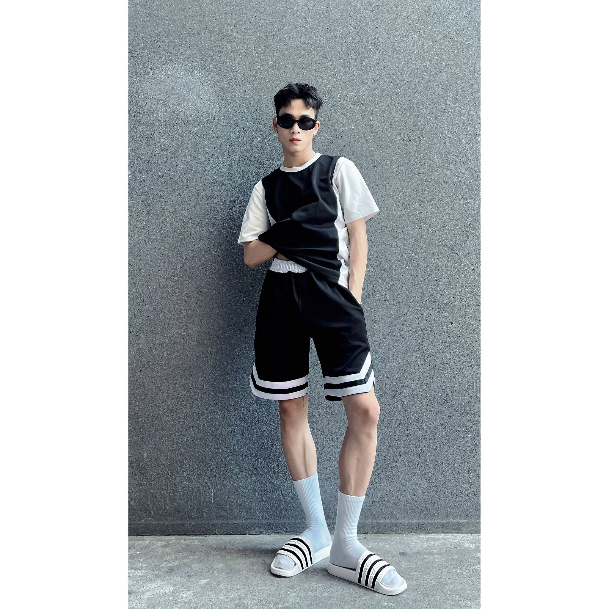  Dép quai ngang nam nữ Unisex Slipper M Masler-MT 3 sọc trắng đen với lớp đế chống ố vàng, dễ vệ sinh TD1 