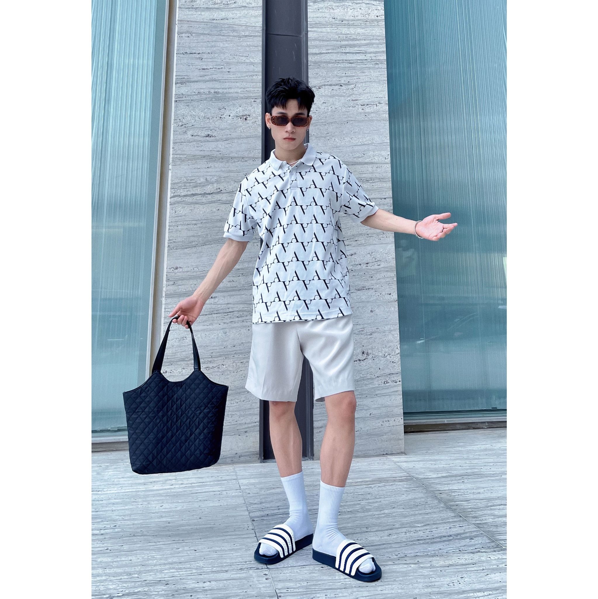  Dép quai ngang nam nữ Unisex Slipper M Masler MT 3 sọc navy trắng với đế êm chân chống trượt và khử mùi NV1 