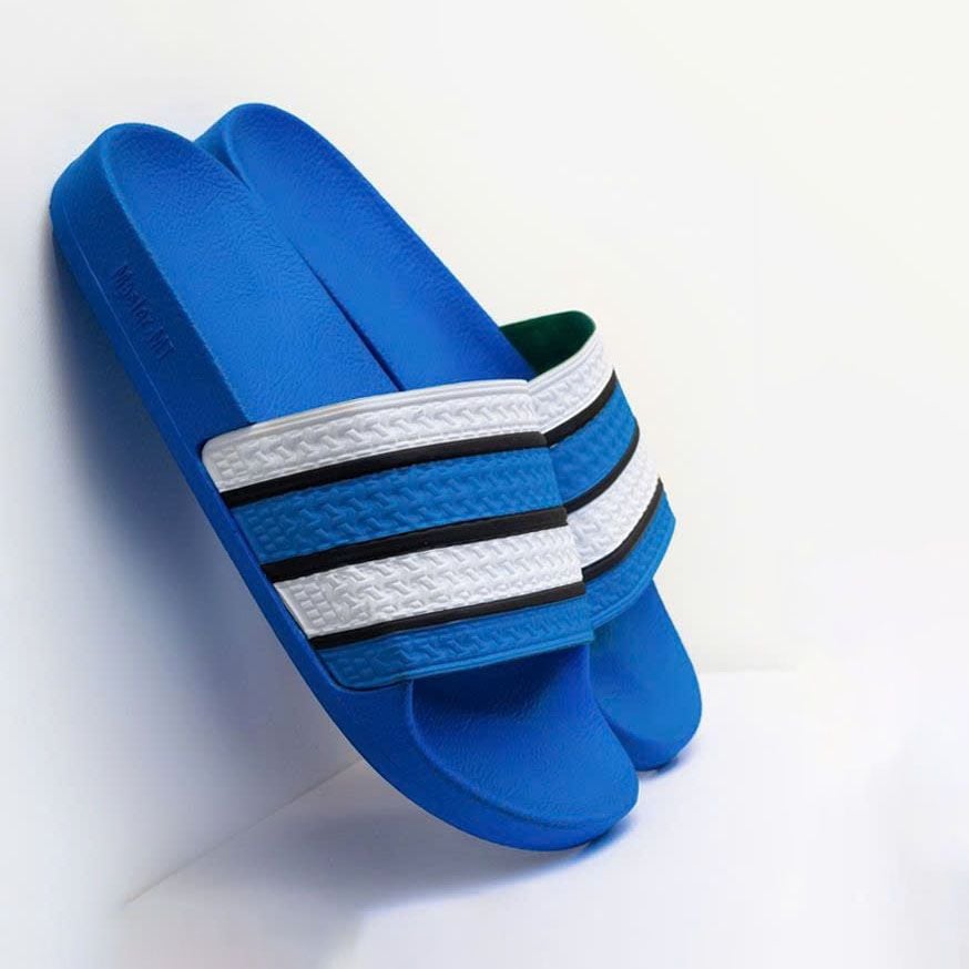  Dép quai ngang nam nữ Unisex Slipper M Masler MT 3 sọc màu xanh dương 4 sọc trắng với lớp đế chống trượt XD4 