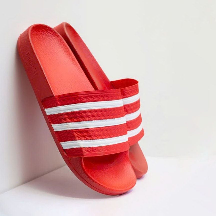  Dép quai ngang nam nữ Unisex Slipper M Masler-MT màu đỏ sọc trắng với lớp quai êm chân và đế chống trơn DST 