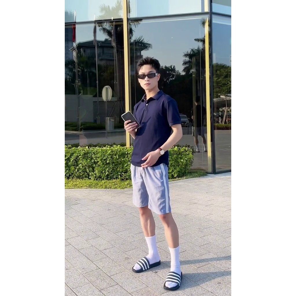  Dép quai ngang nam nữa Unisex Slipper M Masler-MT 3 sọc xanh navy với đế chống trượt và quai êm chân NV2 