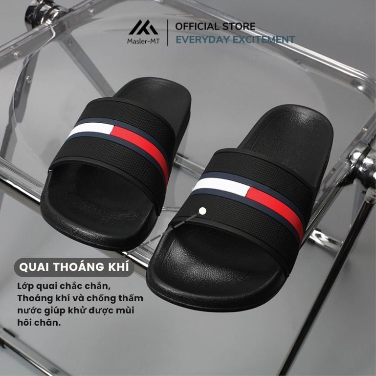 Dép quai ngang nam nữ Unisex Slipper M Masler-MT màu đỏ sọc trắng, thiết kế đế chống trơn trượt và lớp quai êm chân TM 