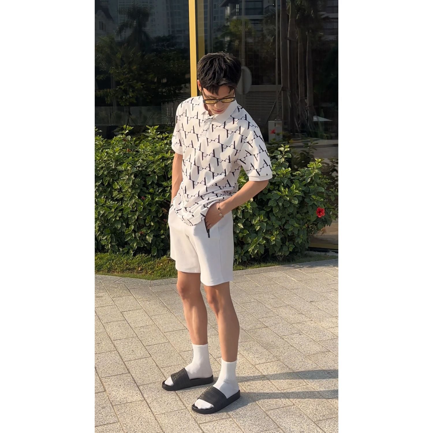  Dép quai ngang nam nữ Unisex Slipper M Masler-MT 3 sọc màu đen với thiết kế đế chống trơn trượt và quai êm chân DT2 