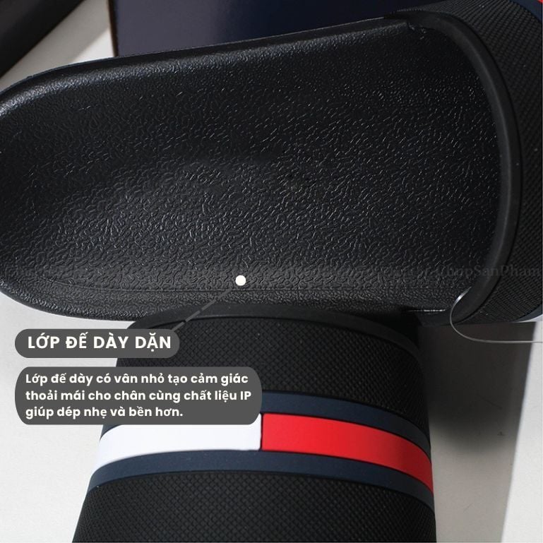  Dép quai ngang nam nữ Unisex Slipper M Masler-MT màu đỏ sọc trắng, thiết kế đế chống trơn trượt và lớp quai êm chân TM 
