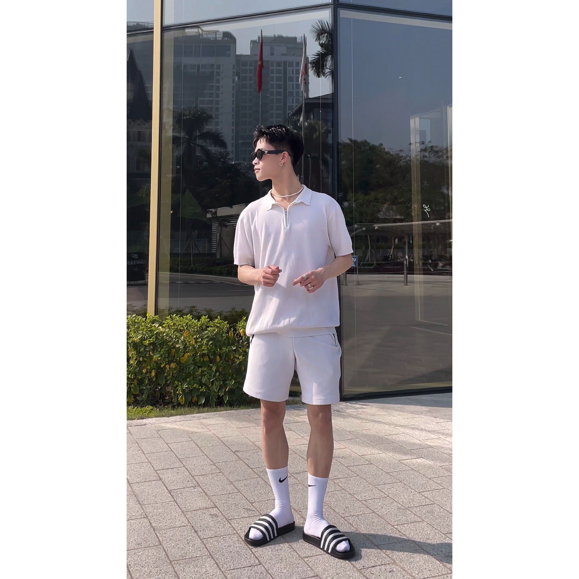  Dép quai ngang nam nữ Unisex Slipper M Masler-MT 3 sọc đen trắng với thiết kế đế chống trượt và quai êm chân DT1 
