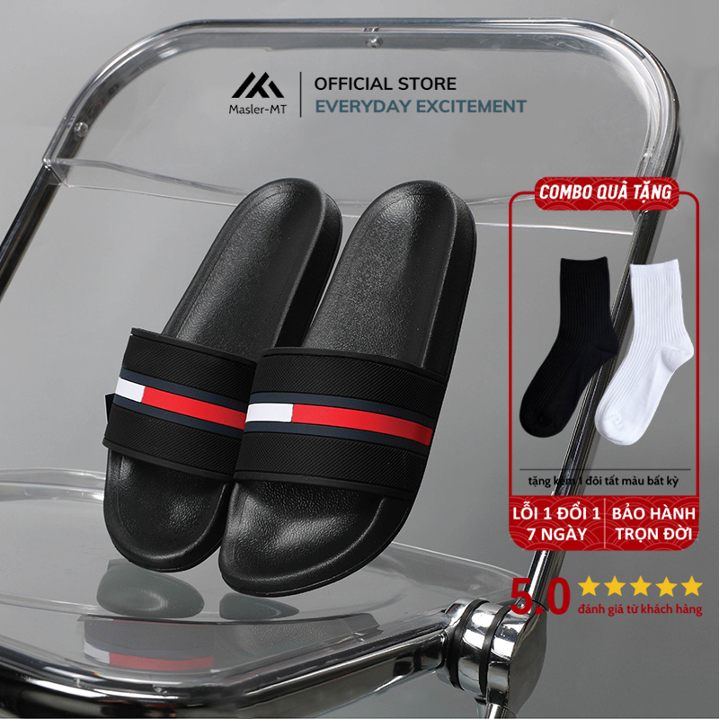  Dép quai ngang nam nữ Unisex Slipper M Masler-MT màu đỏ sọc trắng, thiết kế đế chống trơn trượt và lớp quai êm chân TM 