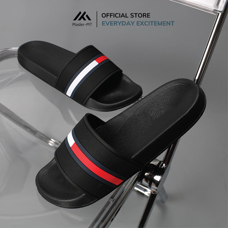  Dép quai ngang nam nữ Unisex Slipper M Masler-MT màu đỏ sọc trắng, thiết kế đế chống trơn trượt và lớp quai êm chân TM 