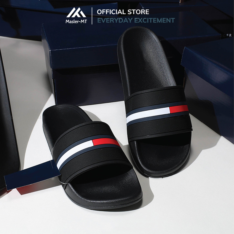  Dép quai ngang nam nữ Unisex Slipper M Masler-MT màu đỏ sọc trắng, thiết kế đế chống trơn trượt và lớp quai êm chân TM 