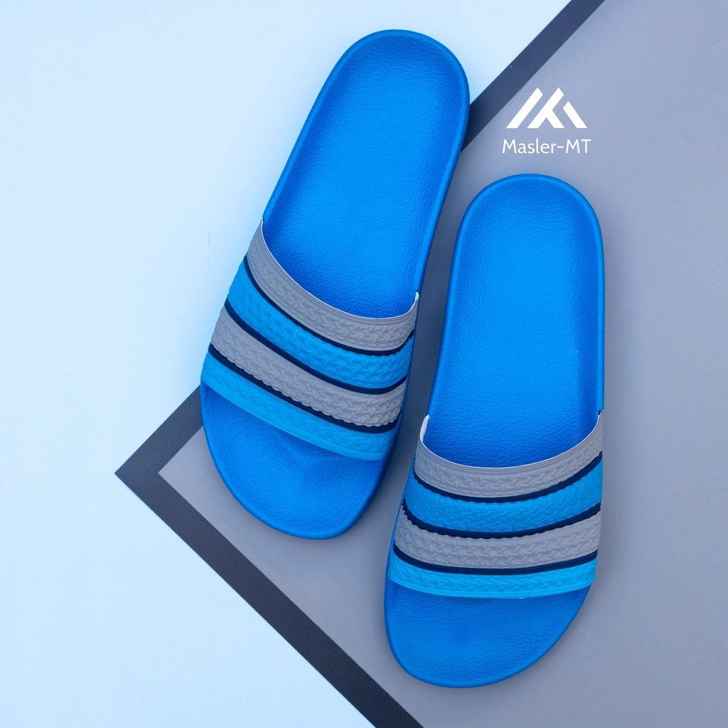  Dép quai ngang nam nữ Unisex Slipper M Masler-MT màu xanh dương 4 sọc xám với lớp đế chống trơn trượt XD4X 