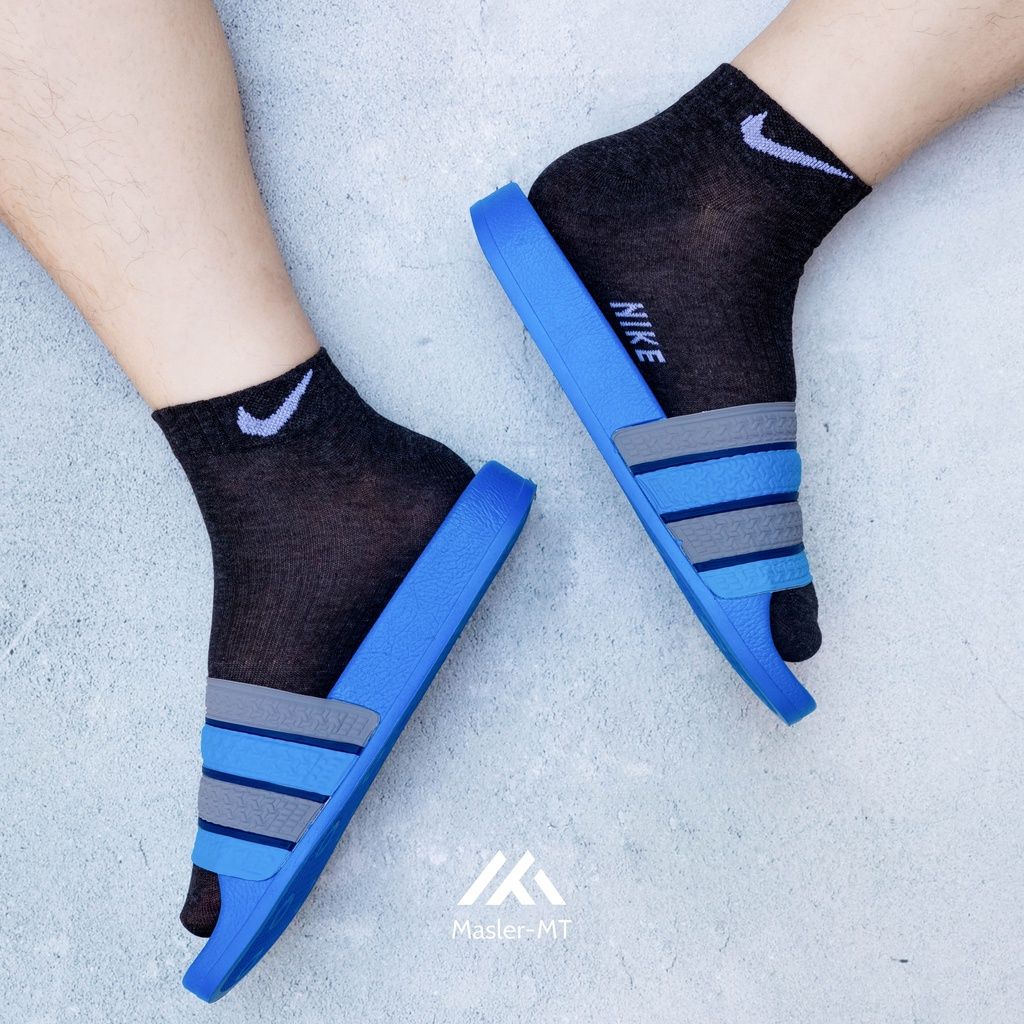  Dép quai ngang nam nữ Unisex Slipper M Masler-MT màu xanh dương 4 sọc xám với lớp đế chống trơn trượt XD4X 