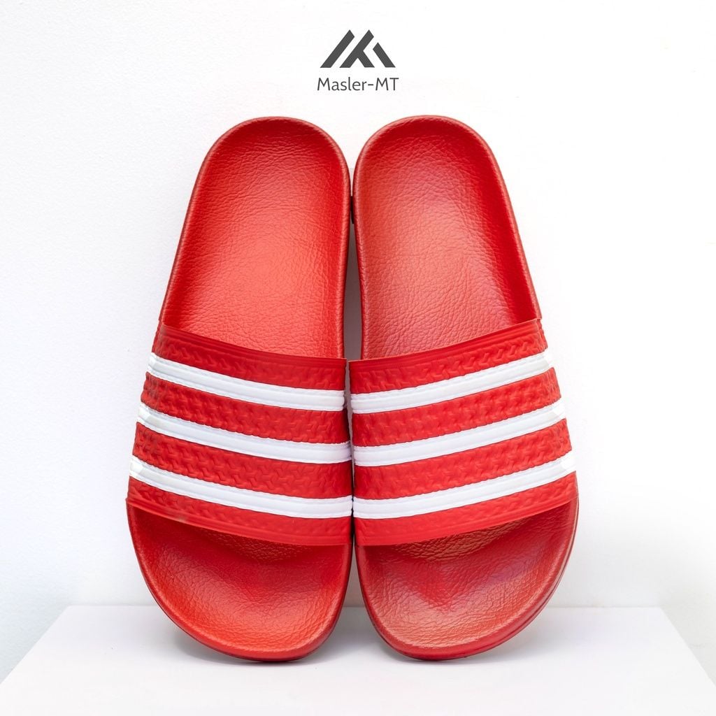  Dép quai ngang nam nữ Unisex Slipper M Masler-MT màu đỏ sọc trắng với lớp quai êm chân và đế chống trơn DST 