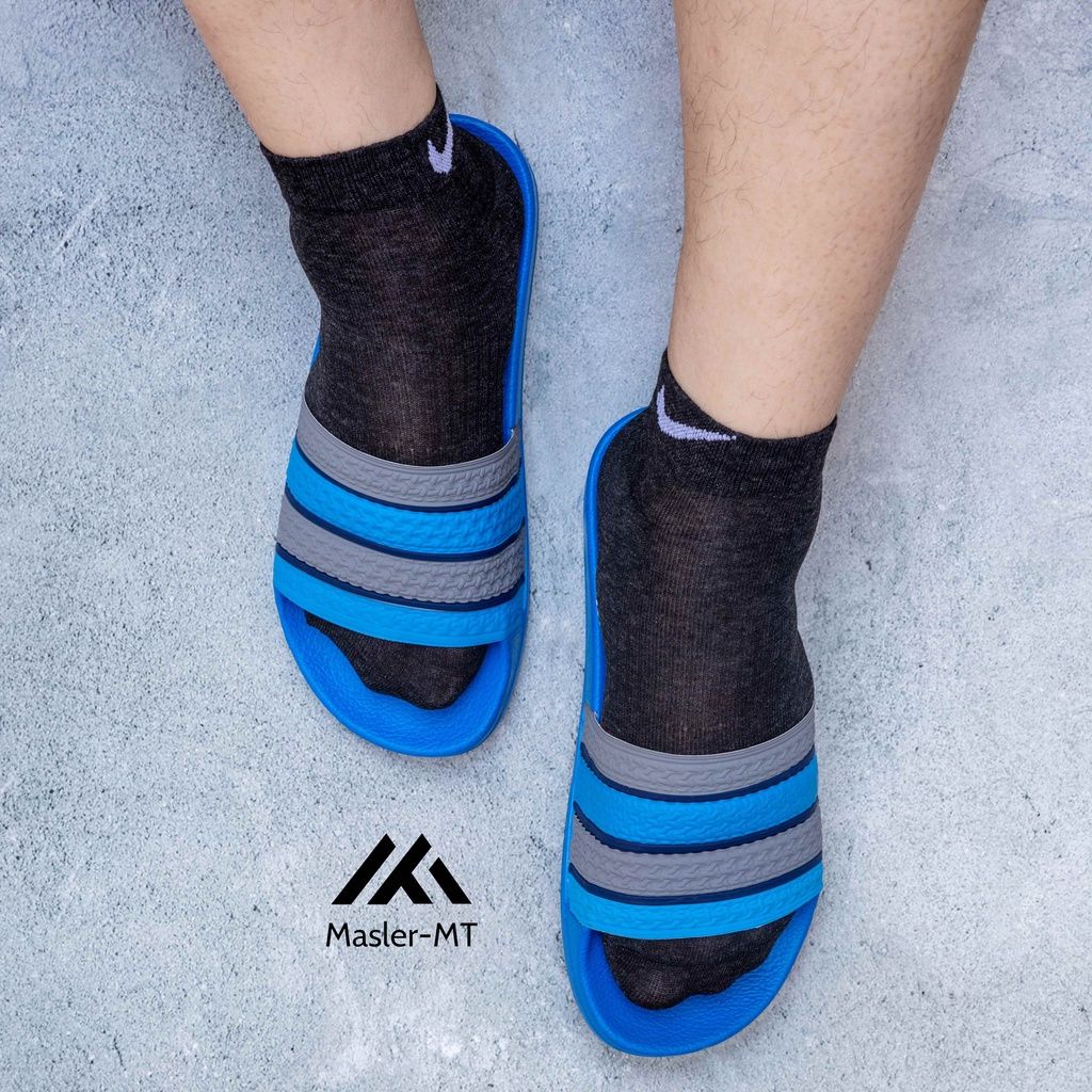  Dép quai ngang nam nữ Unisex Slipper M Masler-MT màu xanh dương 4 sọc xám với lớp đế chống trơn trượt XD4X 
