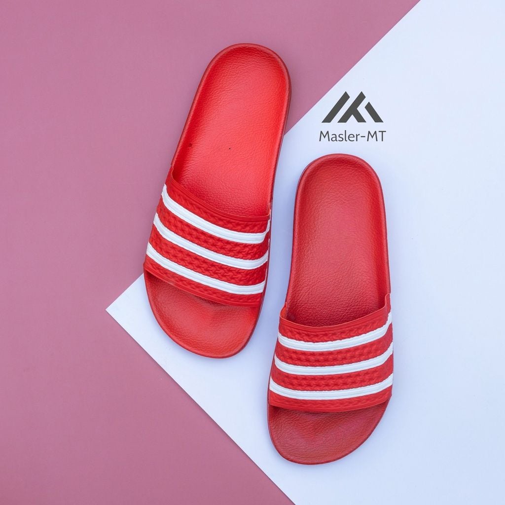  Dép quai ngang nam nữ Unisex Slipper M Masler-MT màu đỏ sọc trắng với lớp quai êm chân và đế chống trơn DST 