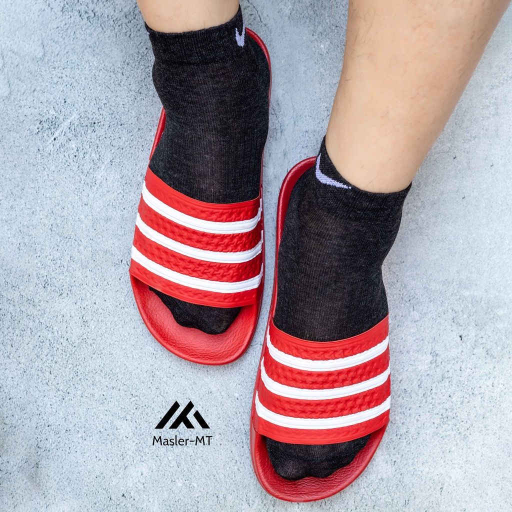  Dép quai ngang nam nữ Unisex Slipper M Masler-MT màu đỏ sọc trắng với lớp quai êm chân và đế chống trơn DST 