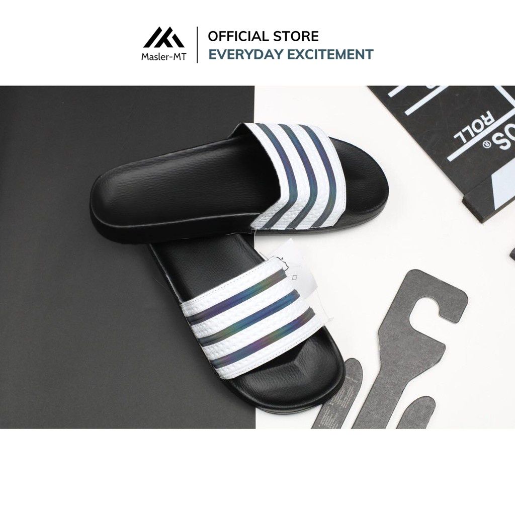 Dép quai ngang nam nữ phản quang Unisex Slipper M Masler-MT 3 sọc với đế đi êm chân và chống trượt PQ1 