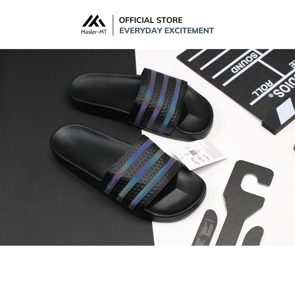  Dép quai ngang nam nữ phản quang Unisex Slipper M Masler-MT 3 sọc với đế đi êm chân và chống trượt PQ1 