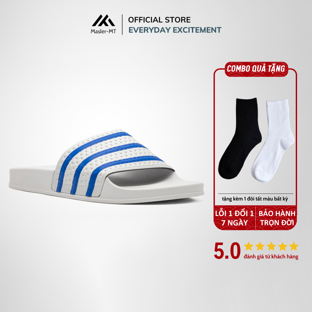  Dép quai ngang nam nữ Unisex Slipper M Masler-MT màu trắng sọc xanh dương với lớp quai đế êm chân TSD 