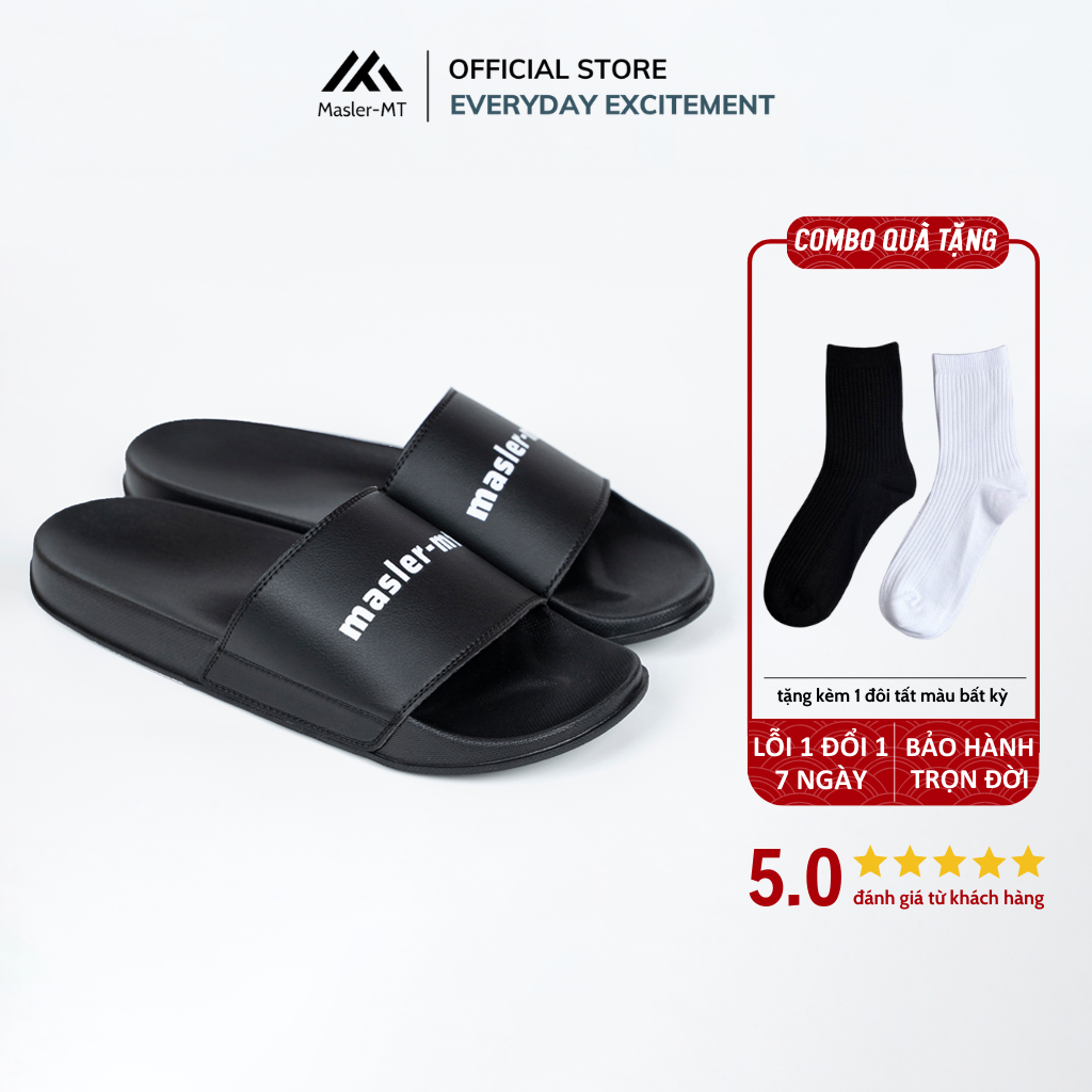  Dép da quai ngang nam nữ Unisex Slipper M Masler-MT màu đen có lớp đế êm chân thoải mái, bền bỉ và siêu nhẹ MT2 