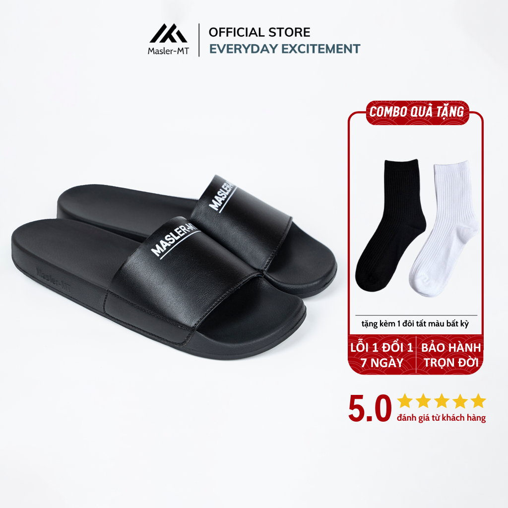  Dép da quai ngang nam nữ Unisex Slipper M Masler-MT màu đen với lớp đế IP chống trơn trượt và quai êm chân MT5 