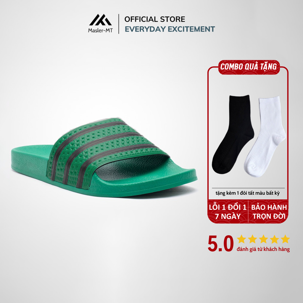  Dép quai ngang nam nữ Unisex Slipper M Masler-MT 3 sọc màu xanh lá đậm với đế chống trơn và êm chân XLD 