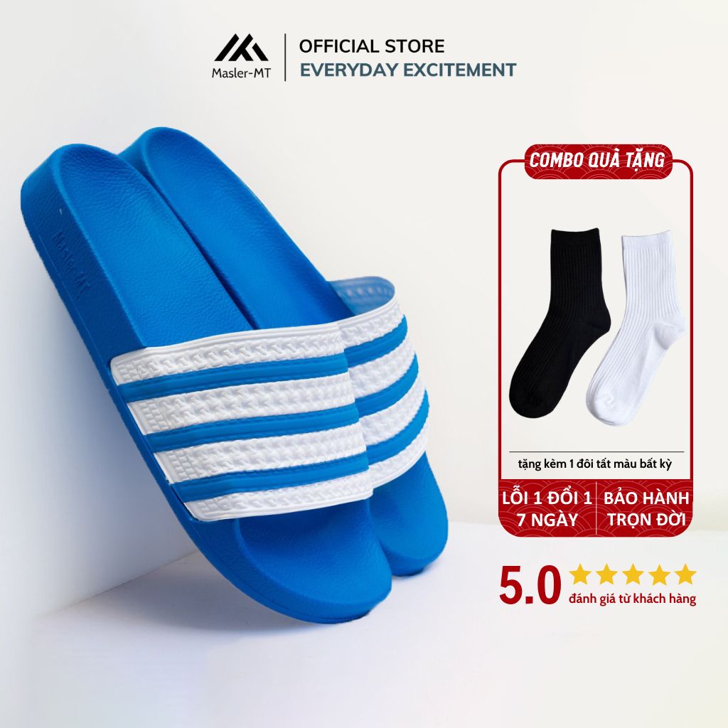  Dép quai ngang nam nữ Unisex Slipper M Masler-MT màu xanh dương trắng với lớp đế êm chân chống trơn trượt XDT 