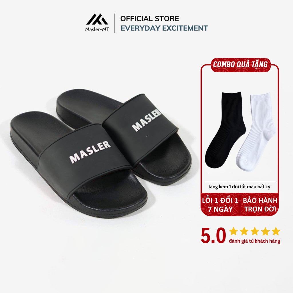  Dép quai ngang nam nữ Unisex Slipper M Masler-MT màu đen trắng có lớp đế chống trơn trượt và quai êm chân MT6 