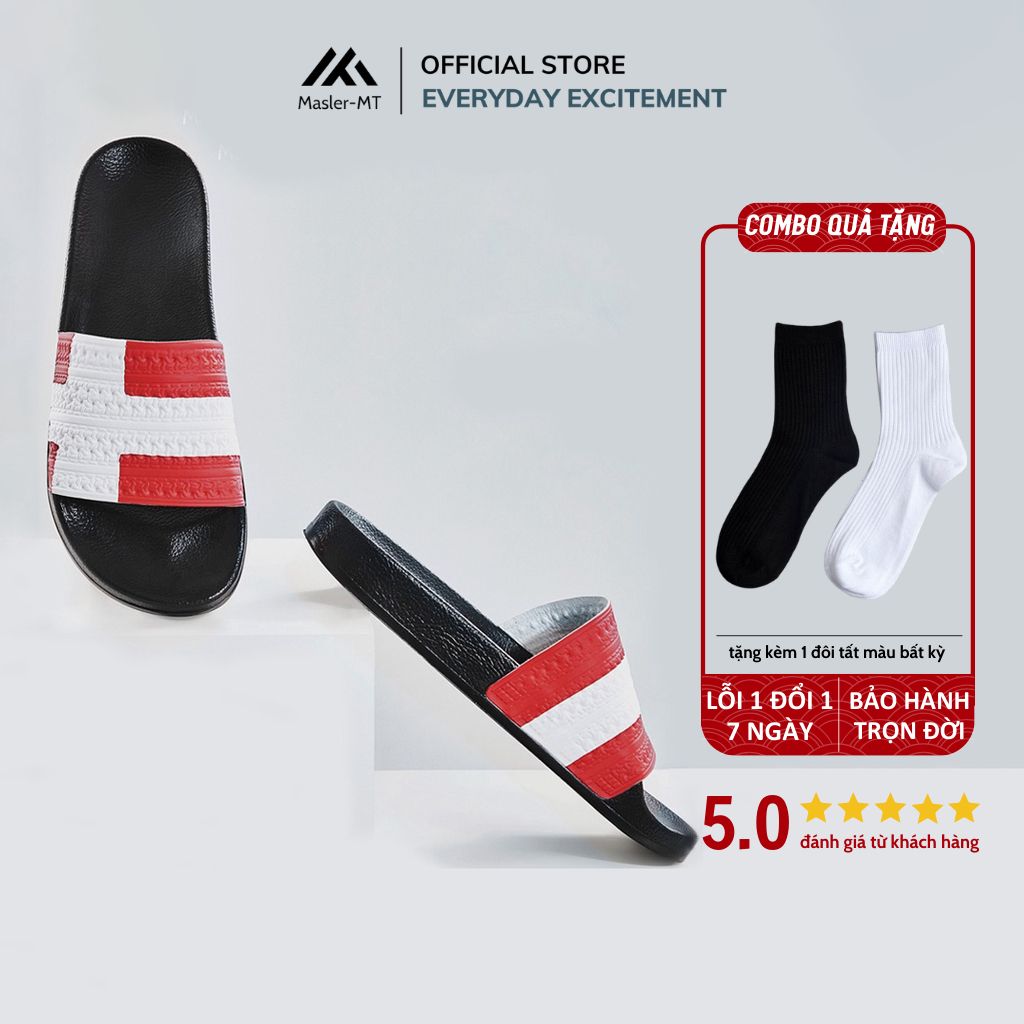  Dép quai ngang nam nữ Unisex Slipper M Masler-MT với đan mạch đỏ với lớp đế chông trượt DMD 